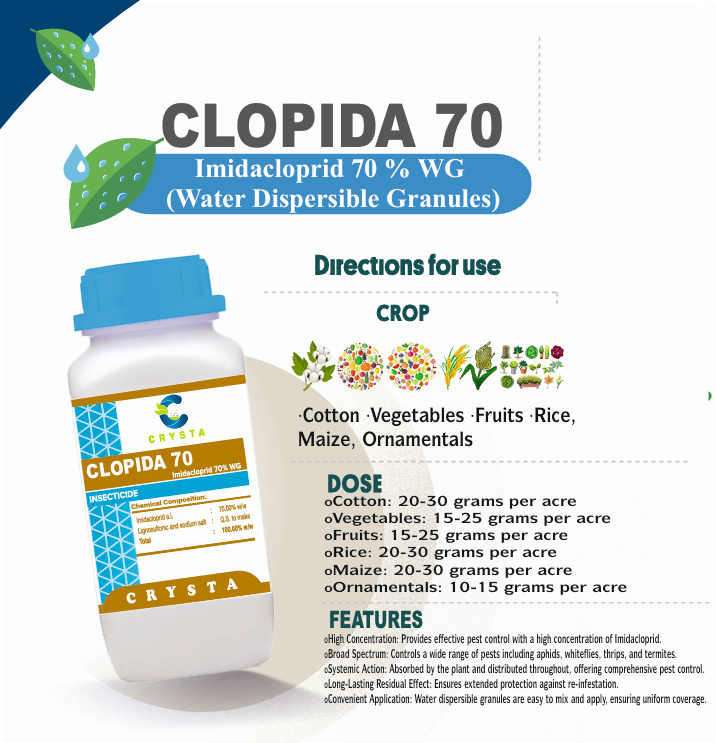CLOPIDA 70
(IMIDACLOPRID 70% WG) - Crysta Insecticide