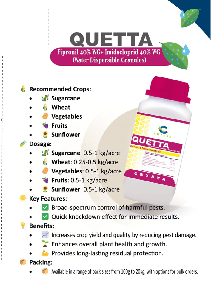 QUETTA
(FIPRONIL 40% + IMIDACLOPRID 40% WG) - Crysta Insecticide