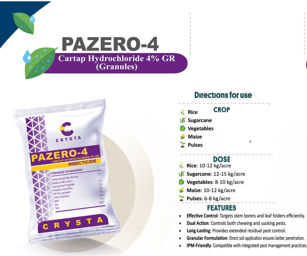 PAZERO-4
(CARTAP HYDROCHLORIDE 4% GR ) - Crysta Insecticide